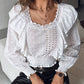 Frill Hem Eyelet Embroidery Shirred Top