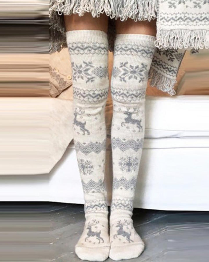 1Pair Mixed Print Over The Knee Socks