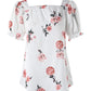 Square Neck Hollow out  Knot Back Bubble Sleeve Floral Print Blouse