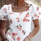 Square Neck Hollow out  Knot Back Bubble Sleeve Floral Print Blouse