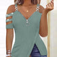 Rhinestone Decor Zip Detail Split Hem Cold Shoulder Top