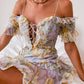 Cold Shoulder Lace Up Ruffle Hem Floral Print Dress