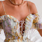 Cold Shoulder Lace Up Ruffle Hem Floral Print Dress