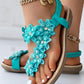 Floral Pattern Toe Ring Slingback Beach Sandals