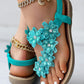 Floral Pattern Toe Ring Slingback Beach Sandals