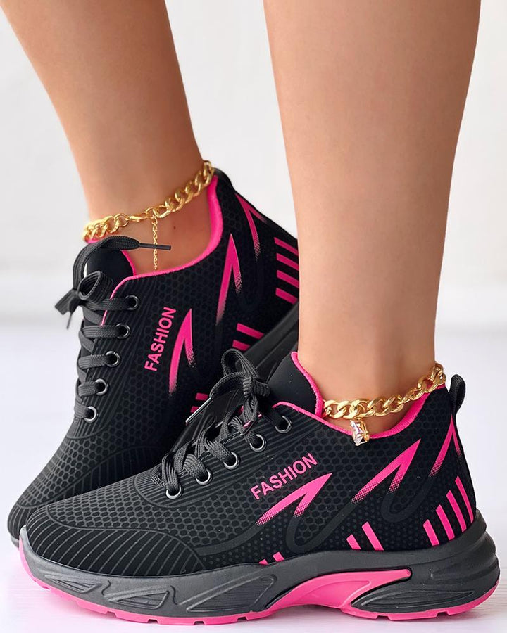 Contrast Paneled Lace up Breathable Sneakers