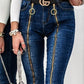 O Ring Zipper Decor Skinny Jeans