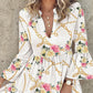 Chain Floral Print Bell Sleeve Ruffles Casual Dress