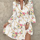 Chain Floral Print Bell Sleeve Ruffles Casual Dress