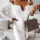 Contrast Lace Cold Shoulder Fluffy Long Sleeve Dress