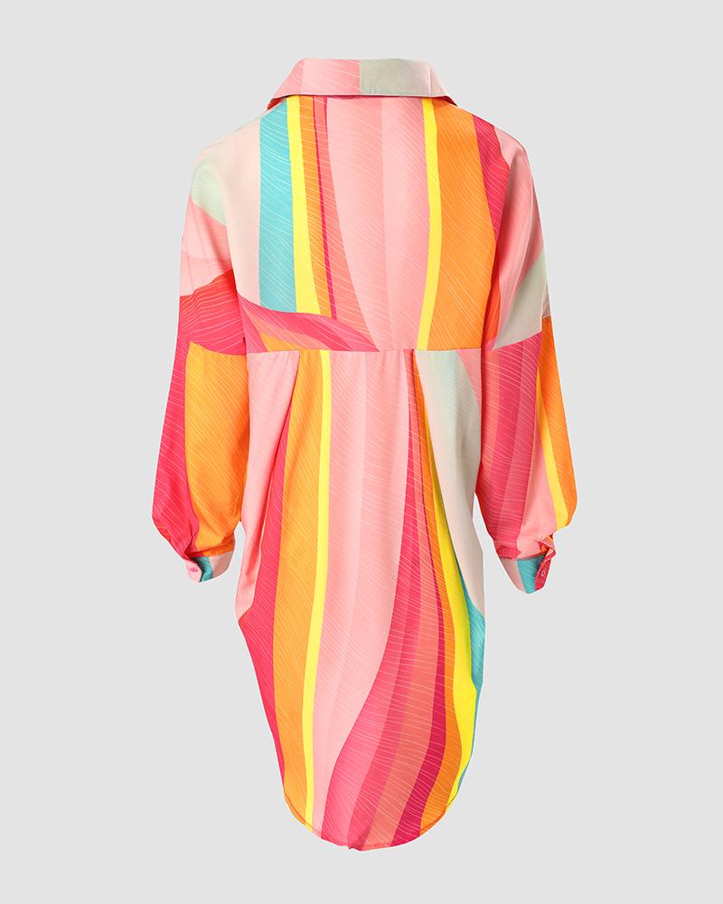 Colorblock Long Sleeve Button Down Shirt