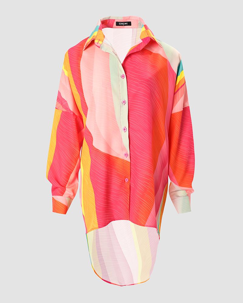 Colorblock Long Sleeve Button Down Shirt