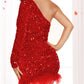 One Shoulder Feather Detail Party Sequin Dress