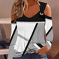 Geometric Print Cold Shoulder Eyelet Casual Top