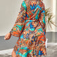 Tribal Print High Low Hem Bell Sleeve Top