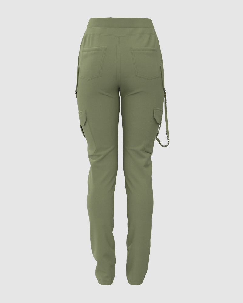 High Waist Pocket Design Cargo Pants