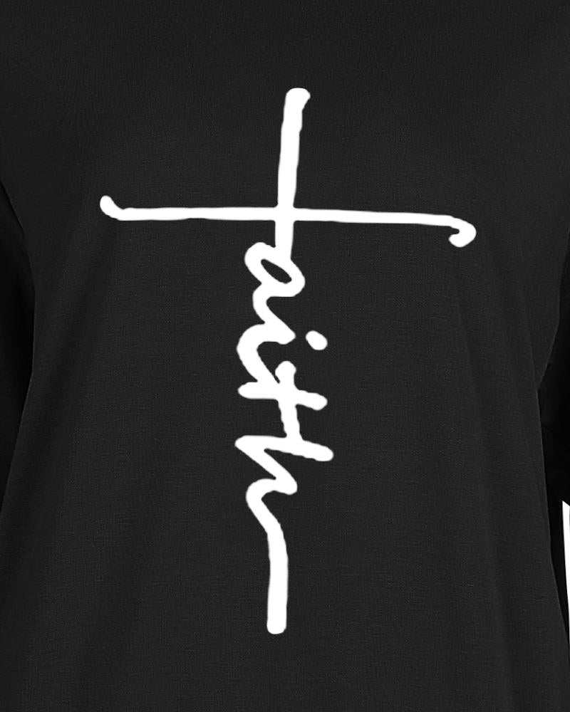 Plus Size Faith Print Sweatshirt & Drawstring Sweatpants Set