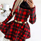 Eyelash Lace Plaid Long Sleeve Dress