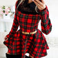 Eyelash Lace Plaid Long Sleeve Dress