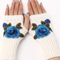 1Pair Floral Embroidery Fingerless Winter Knit Warm Gloves