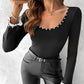 Contrast Paneled Frill Hem Pearls Decor Top
