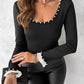 Contrast Paneled Frill Hem Pearls Decor Top