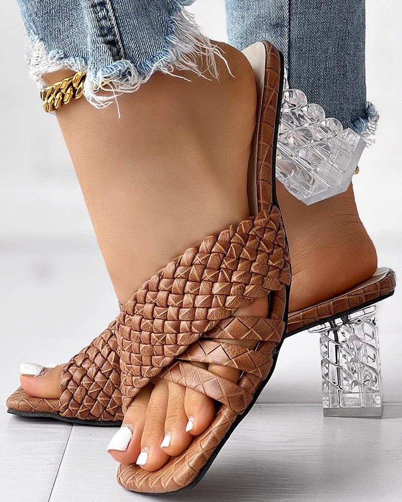 Braided Cross Strap Clear Chunky Heeled Sandals