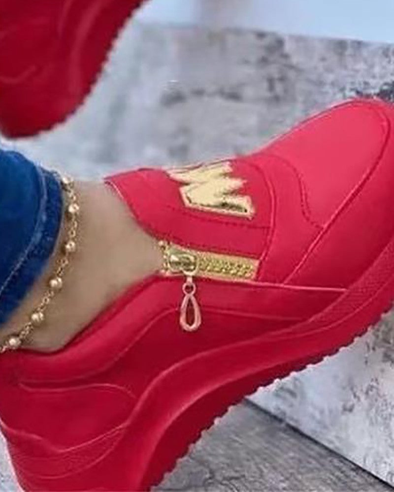 Letter Pattern Zipper Design Sneakers