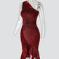 Glitter One Shoulder Twisted Ruffles Party Dress
