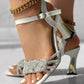 Rhinestone Decor Ankle Strap Chunky Heeled Sandals