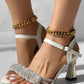 Rhinestone Decor Ankle Strap Chunky Heeled Sandals