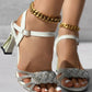 Rhinestone Decor Ankle Strap Chunky Heeled Sandals