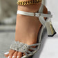 Rhinestone Decor Ankle Strap Chunky Heeled Sandals