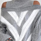 Chevron Pattern Cold Shoulder Lantern Sleeve Knit Sweater