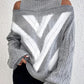 Chevron Pattern Cold Shoulder Lantern Sleeve Knit Sweater