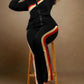 Plus Size Contrast Paneled Zip Up Top & Pants Set