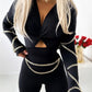 Chain Decor Twisted Long Sleeve Jumpsuit