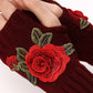 1Pair Floral Embroidery Fingerless Winter Knit Warm Gloves
