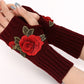 1Pair Floral Embroidery Fingerless Winter Knit Warm Gloves