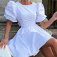 Puff Sleeve Backless Tied Detail Casual Dress
