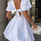 Puff Sleeve Backless Tied Detail Casual Dress