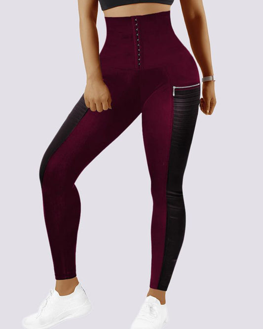 Zipper Design High Waist Tummy Control Yoga Pants