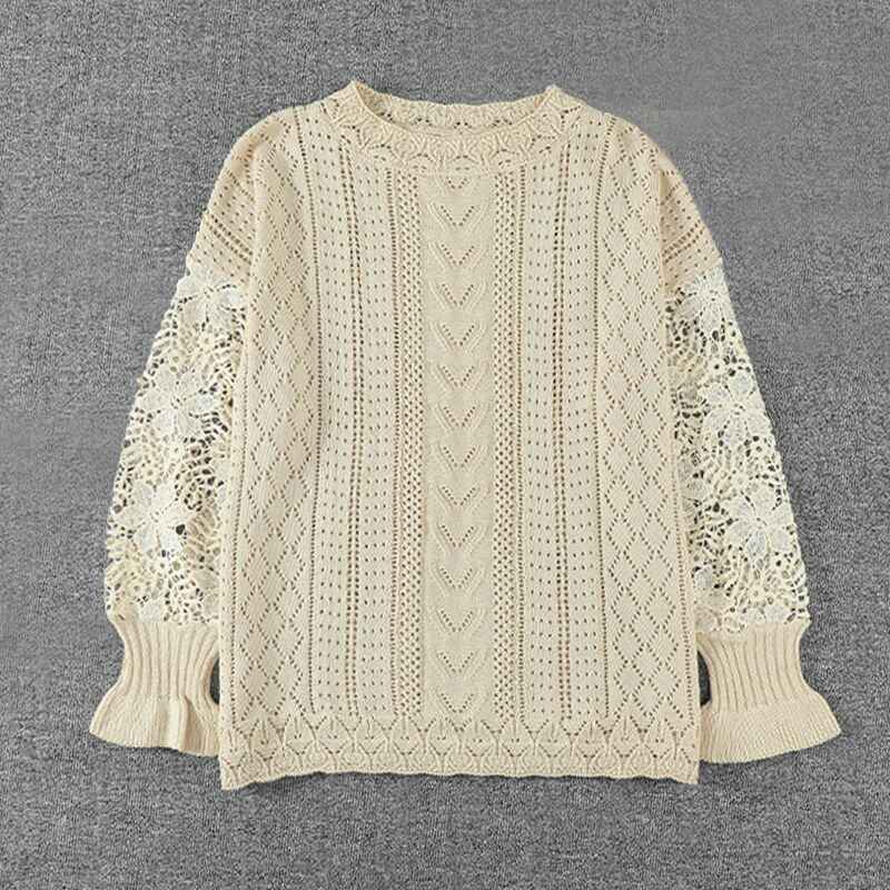    Apricot-Long-Sleeve-Hollow-Out-Sweater-Casual-Cute-Crochet-Lace-Pointelle-Knit-Pullover-Crew-Neck-Loose-Blouses-for-Women-K126
