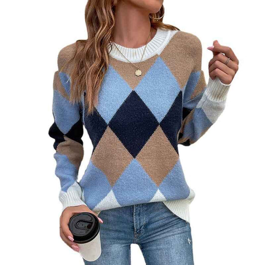 Apricot-WomenTeen-Girls-Trendy-Argyle-PlaidHeart-Knit-Sweater-Pullover-Long-Sleeve-Y2K-Sweater-Top-Shirt-Soft-Stretchy-Winter-K437