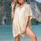 Apricot-Womens-Knitted-Cover-Up-Mini-Dress-Side-Split-Hollow-Out-Scoop-Neck-Short-Sleeve-Beach-Dresses-Front