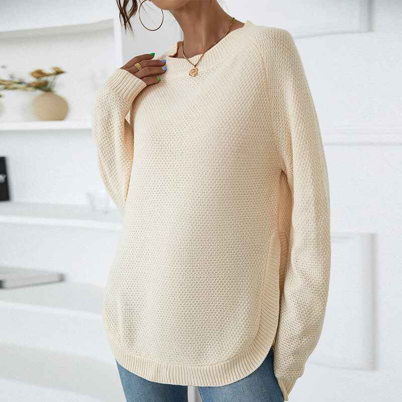 Apricot-Womens-Long-Sleeve-Oversized-Crew-Neck-Solid-Color-Knit-Pullover-Sweater-Tops-K386-Front