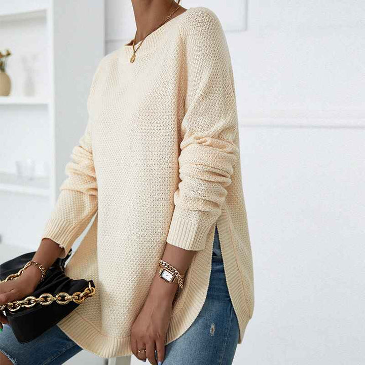 Apricot-Womens-Long-Sleeve-Oversized-Crew-Neck-Solid-Color-Knit-Pullover-Sweater-Tops-K386-Side