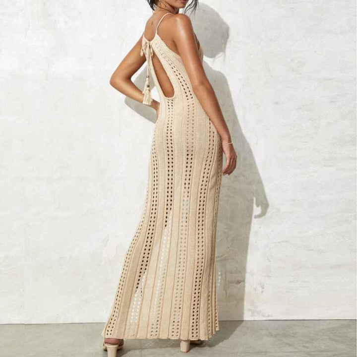 Apricot-Womens-Sleeveless-Ripped-Knitted-Halter-Swimsuit-Beach-Cover-Up-Dress-Back
