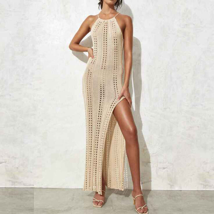    Apricot-Womens-Sleeveless-Ripped-Knitted-Halter-Swimsuit-Beach-Cover-Up-Dress