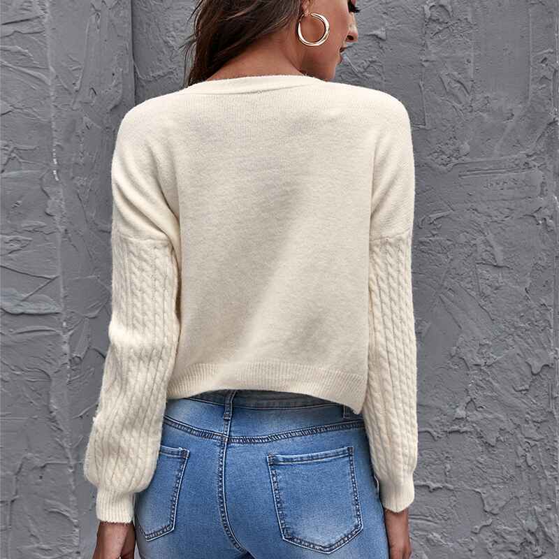 Apricot-Womens-V-Neck-Cropped-Sweater-Long-Sleeve-Crop-Top-Cable-Knit-Oversized-Pullover-Sweater-K368-Back